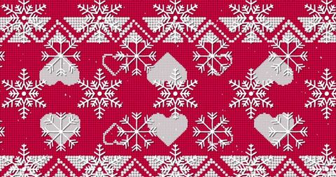 Festive Red Knitted Pattern With Snowflakes and Hearts