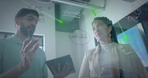 Innovative teamwork strategy meeting with technology