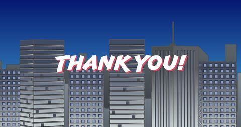 Digital Thank You Sign Against Urban Skyline