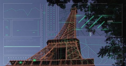 Futuristic Interface with Data Overlays on Eiffel Tower - Download Free Stock Images Pikwizard.com