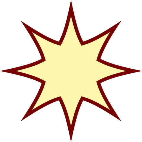 Explosive Yellow Starburst with Red Outline on Transparent Background