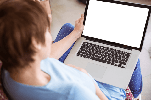 Pregnant Woman Relaxing at Home with Transparent Laptop Screen - Download Free Stock Videos Pikwizard.com