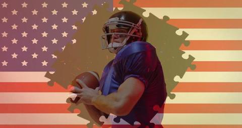 American Football Player Posing with a Ball on USA Background - Download Free Stock Images Pikwizard.com