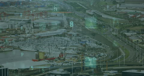 Digital Data Animation Overlay on Urban Cityscape