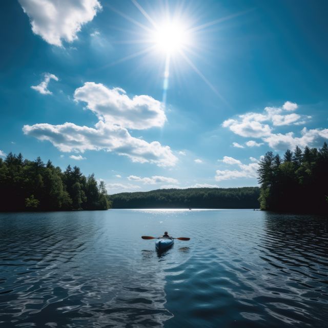 Person Kayaking on Serene Lake under Bright Sun - Download Free Stock Images Pikwizard.com