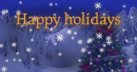 Happy Holidays Text Over Snowy Christmas Scene with Falling Snowflakes - Download Free Stock Images Pikwizard.com