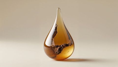 Elegant teardrop amber object with textured earth core