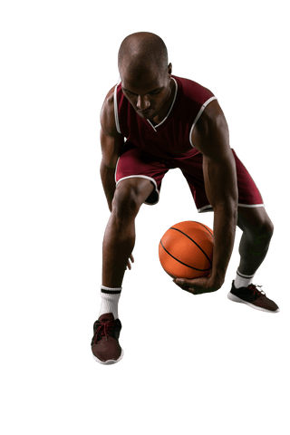 African american basketball player dribbling on transparent background