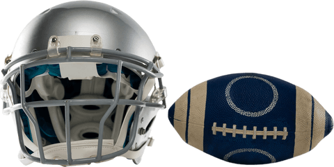 Transparent silver sports helmet and blue american football