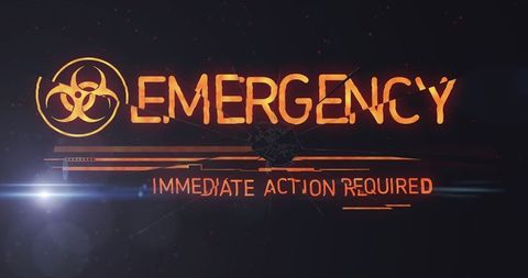 Emergency biohazard hud alert immediate action required neon orange interface