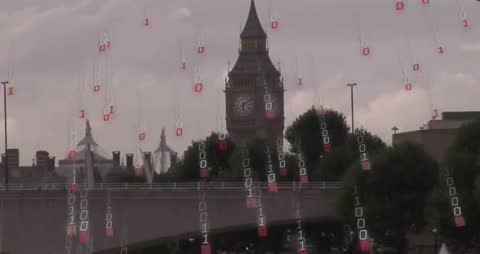 Binary Code Overlay on Big Ben Architecture Digital Innovation Theme