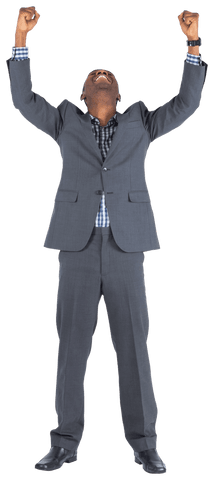 Triumphant Businessman Celebrating Success on Transparent Background