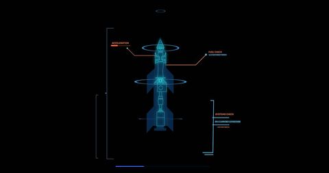 Futuristic rocket blueprint on digital interface