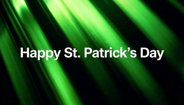 Festive st. Patrick's day neon banner featuring bold white greeting and green beams