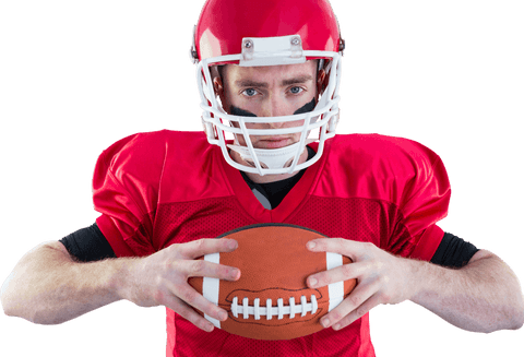 Transparent background american football player focused with ball