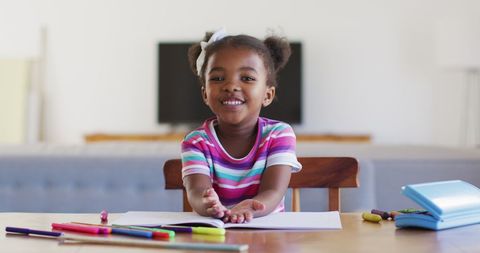 Happy Girl Learning at Home with Online School - Download Free Stock Images Pikwizard.com