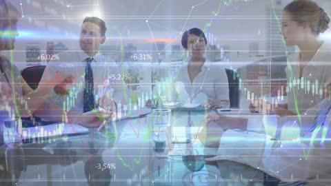 Business People Discussing Growth with Data Overlay