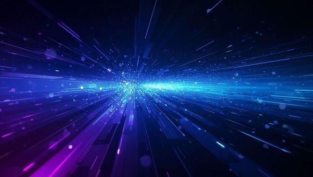 Radiating cyan core emitting radial light beams through futuristic neon digital tunnel