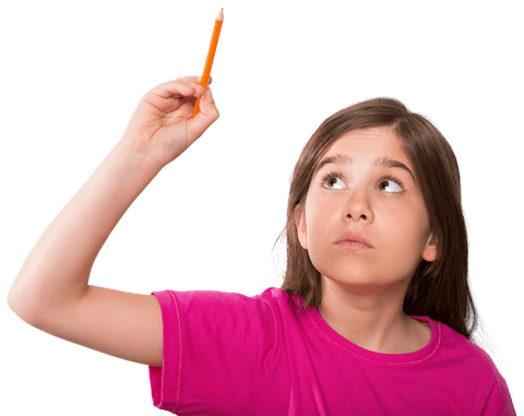 curious young girl holding pencil looking up transparent background - Download Free Stock Videos Pikwizard.com