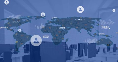 Global business technology innovation in modern office setting