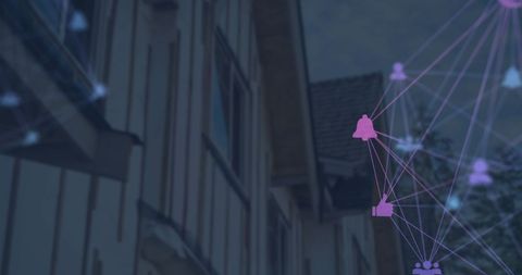 Global Communication Network Over Modern Houses