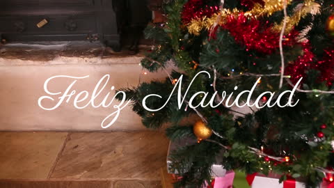 Feliz Navidad Message with Christmas Tree and Decorations