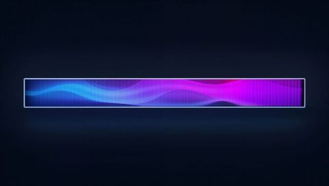 Glowing neon gradient waveform bar with glass frame and subtle reflection for modern ui
