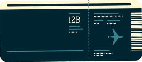 Transparent flight ticket illustration with airplane seat 12b on dark background