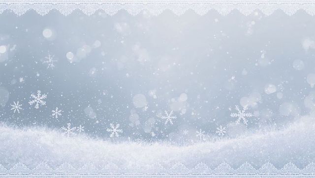 Pastel Winter Snowfall with Lace Borders, Soft Bokeh, Floating Snowflakes, Frosty Mound