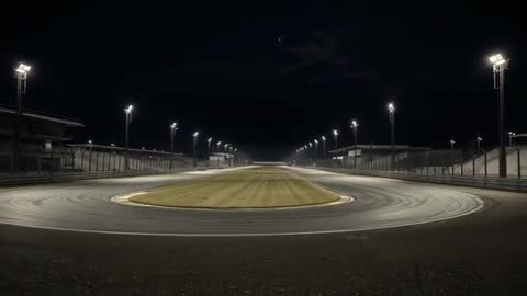 Empty Night Racing Circuit Under Bright Floodlights