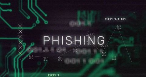 Phishing Alert on Cybersecurity Dashboard with Neon Circuit Traces and Analytics Graph
