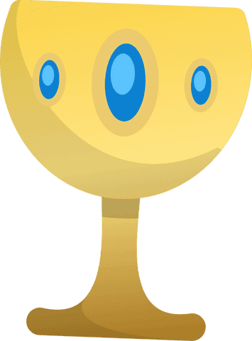 Stylized golden chalice with blue gemstones on transparent background