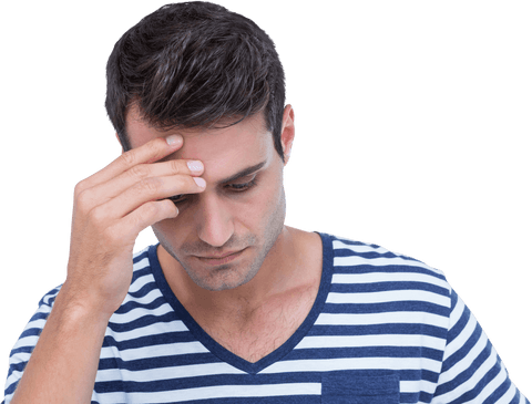 Transparent Frustrated Man Distressed in Striped Shirt