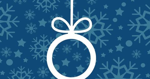 this elegant minimalist design features a white outline of a christmas bauble with a ribbon, set against a background of abstract snowflakes and stars on a rich blue. ideal for holiday season greeting cards, festive invitations, website headers, or seasonal marketing materials. the simplicity of the design captures the essence of modern winter décor.