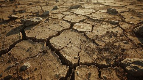 Cracked earth in dry lake bed highlighting earthquake drought conditions