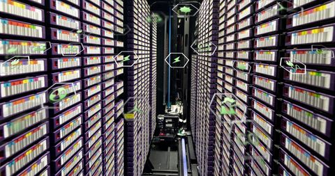 Innovative Data Storage with Eco Icons in Tech Environment - Download Free Stock Images Pikwizard.com