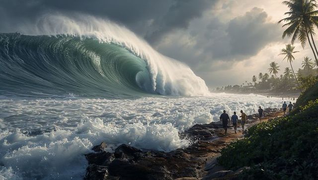 Majestic Ocean Wave Crashes on Tropical Shore