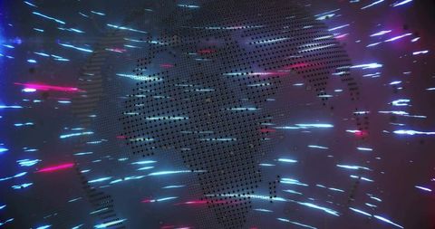 Abstract Digital Dotted Globe with Vibrant Light Streaks