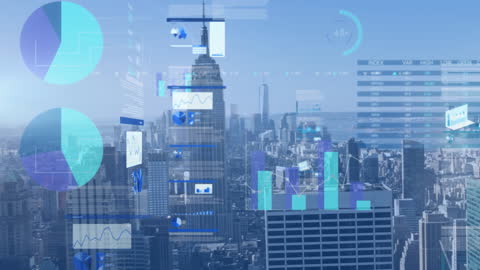 Digital Finance Data Overlays on Urban Cityscape