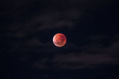 Blood Moon with Cloudy Night Sky During Lunar Eclipse