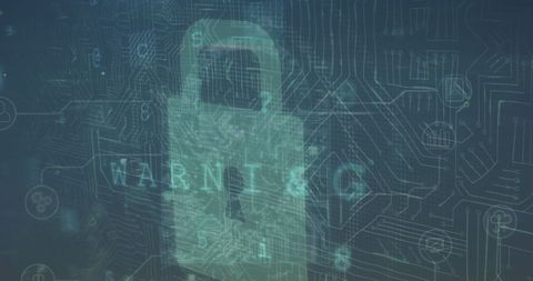 Concept of digital security with overlay of a padlock and circuit lines. Ideal for illustrating cybersecurity solutions, data encryption methods, and global business protections. Can be used in presentations on network safety, internet security protocols, and technology interfaces.