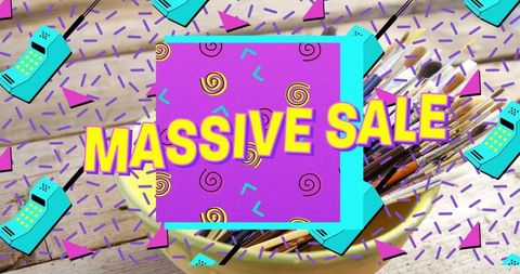 Retro Style Massive Sale Banner With Artistic Design Elements
