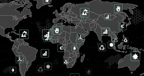 Global Eco Icons on World Map for Sustainability Concept - Download Free Stock Images Pikwizard.com