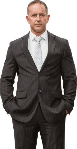 Confident Businessman in Striped Suit on Transparent Background