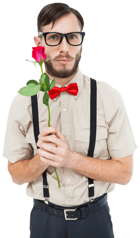 Geeky Hipster Holding Rose with Transparent Background - Download Free Stock Videos Pikwizard.com