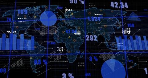 Realtime Global HUD Geospatial Analytics Dashboard Neon Blue Metrics Interface