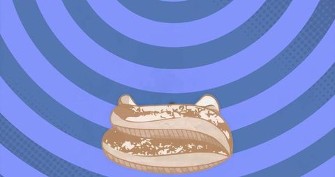 Whimsical beige sofa with playful ear shapes on radial blue background