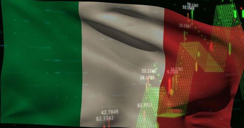 Italian Flag with Dynamic Financial Data Visualization for Economy