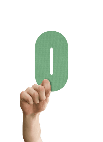 Hand holding green letter o cutout on transparent background
