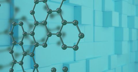 Molecular Structure Against Blue Geometric Blocks Background